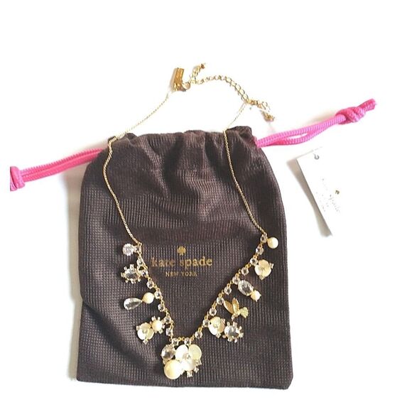 New! KATE SPADE Disco Pansy Flower Bird Crystal Gold-tone Necklace 16" +Extender - Picture 8 of 10